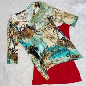 Jean Pierre Aqua and Red Graphic Tunic